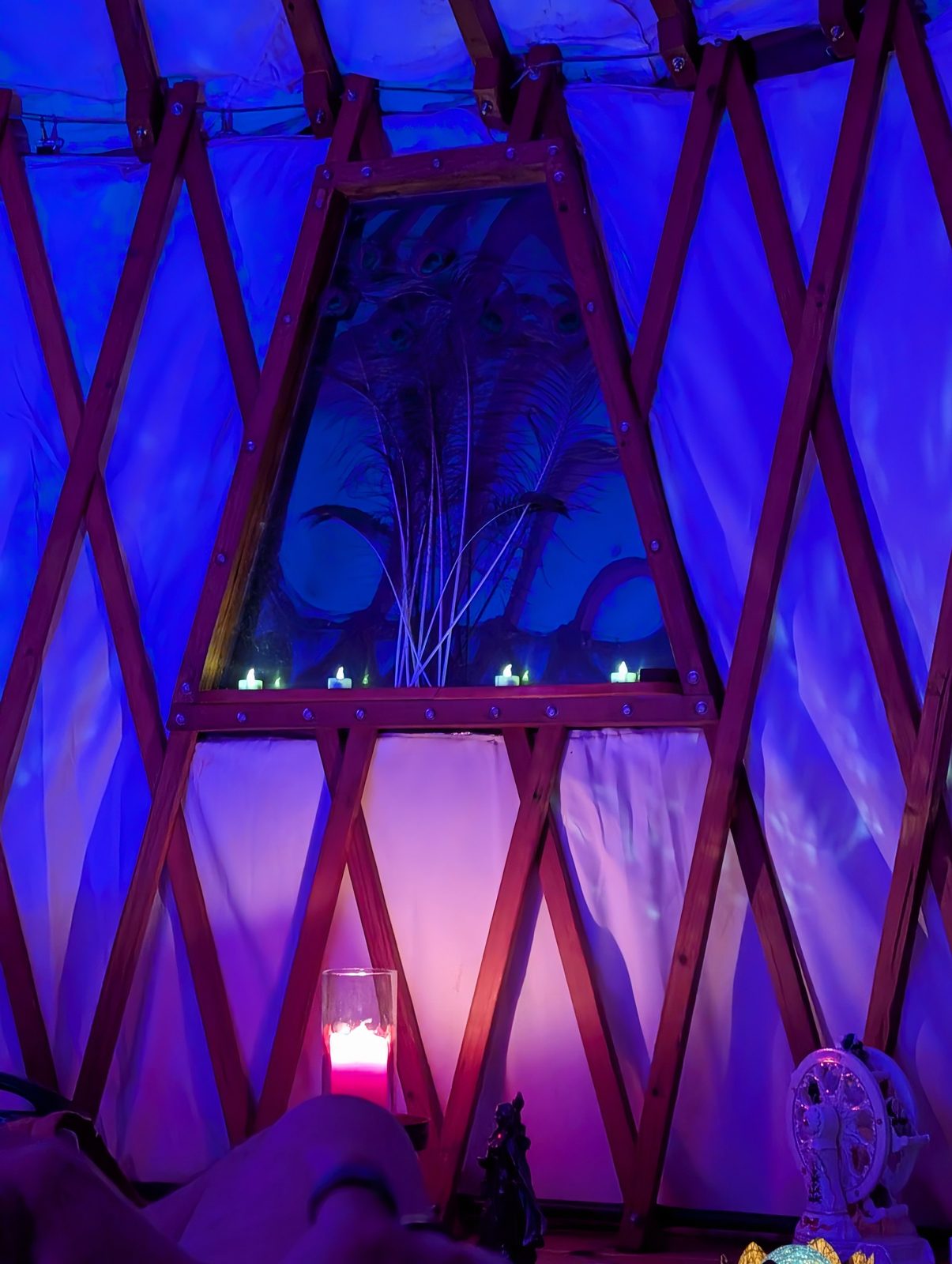 Inside the yurt by candlelight
